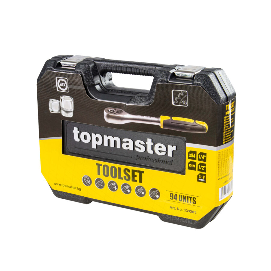 TOP MASTER Κασετίνα καρυδάκι 1/4” & 1/2” σετ 94τεμ 339205